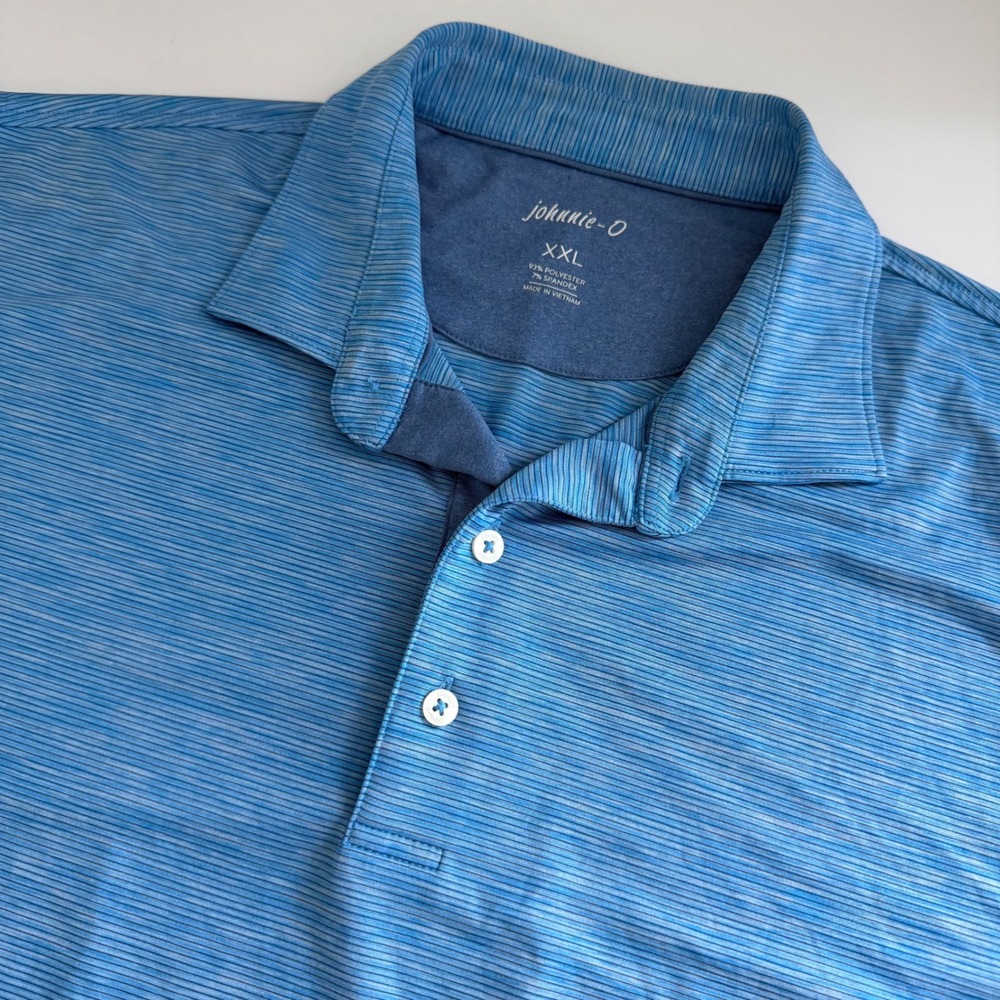 Johnnie-O Blue Striped Short Sleeve Polo Men's XXL
